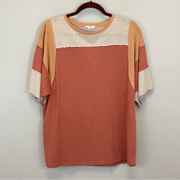 Easel Colorblock Relaxed Short Sleeve Boho Crewneck Tee Size‎ Large - Picture 2 of 8